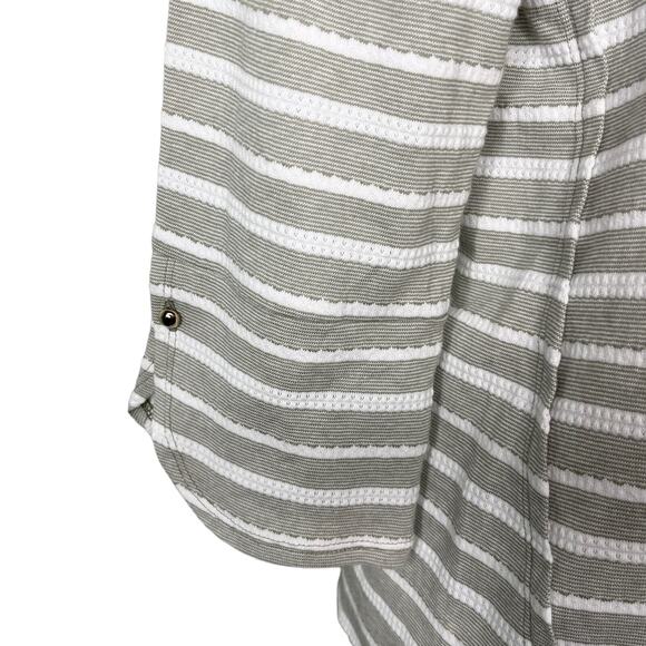 Chico's Zenergy Textured Top S 4-6 Gray White Stripe 0 Envelope Hem New - Picture 5 of 14